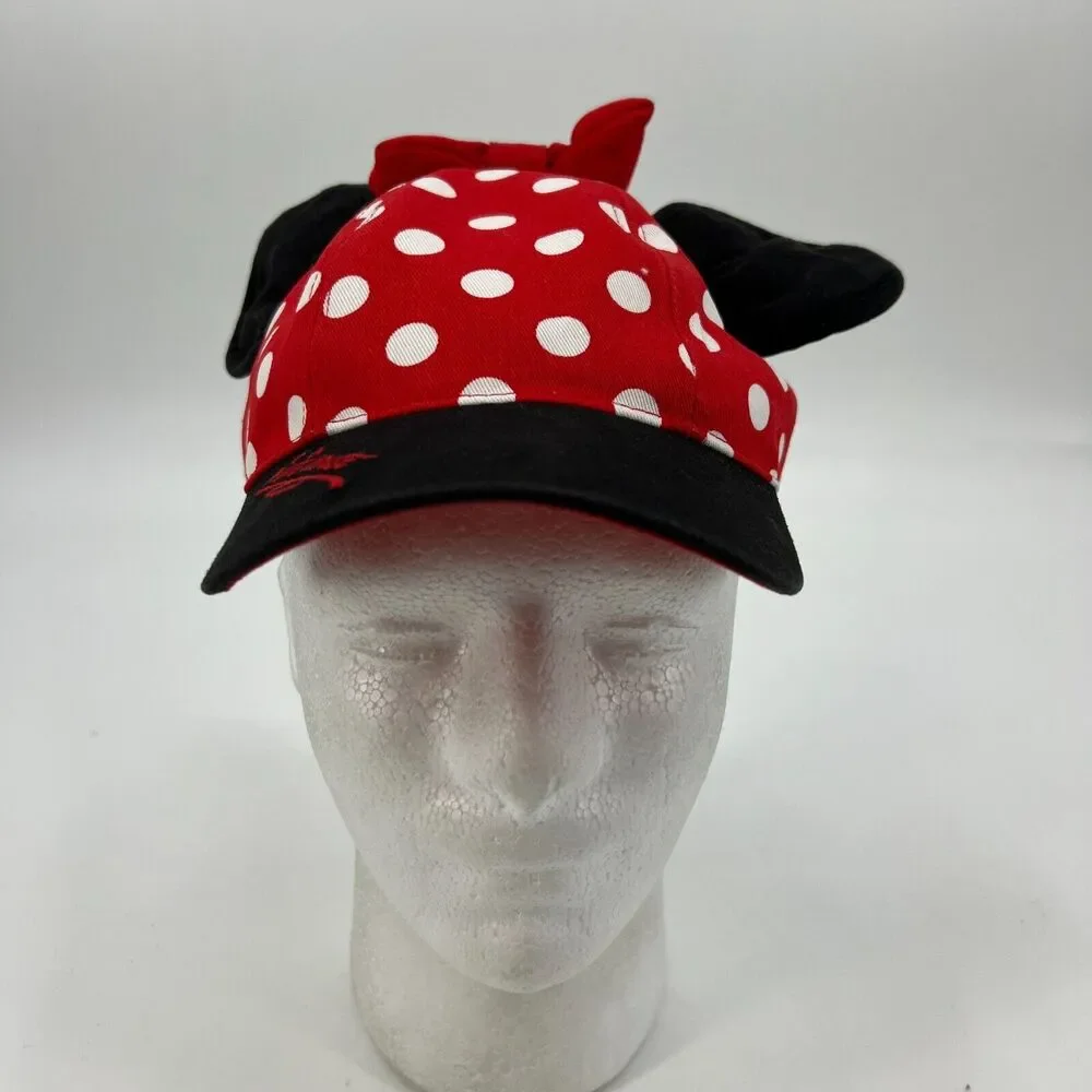Disney Minnie Mouse Cap Girls One Size Red Polka Dot Ears Bow Snapback Baseball